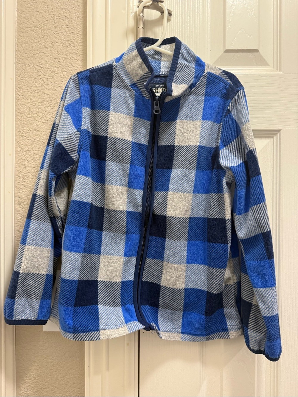 OshKosh B'gosh Blue and Gray Buffalo Plaid Zip Fleece Jacket